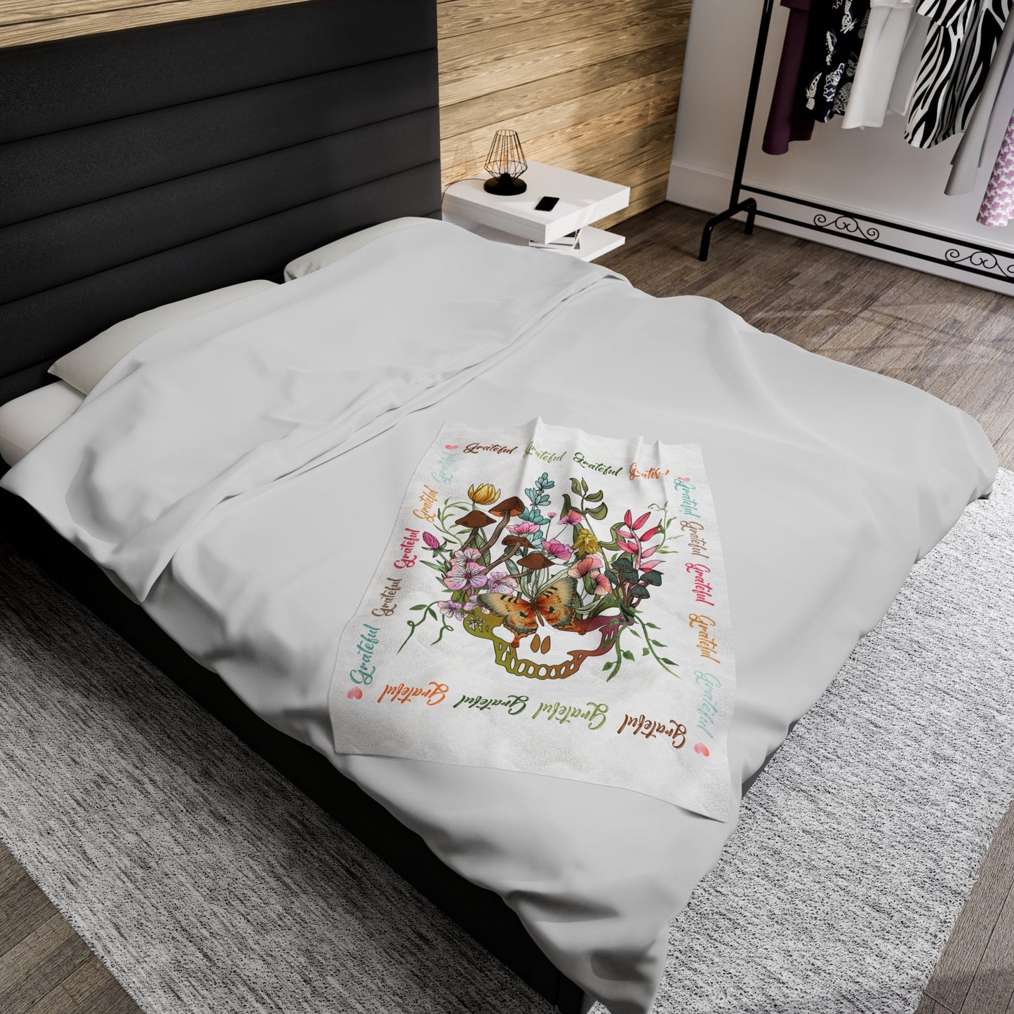 The Dead, Grateful Dead, Grateful, Stealie, Steal your face, Dead head, gift, flowers,mushroom, butterfly, Velveteen Plush Blanket, 3 sizes