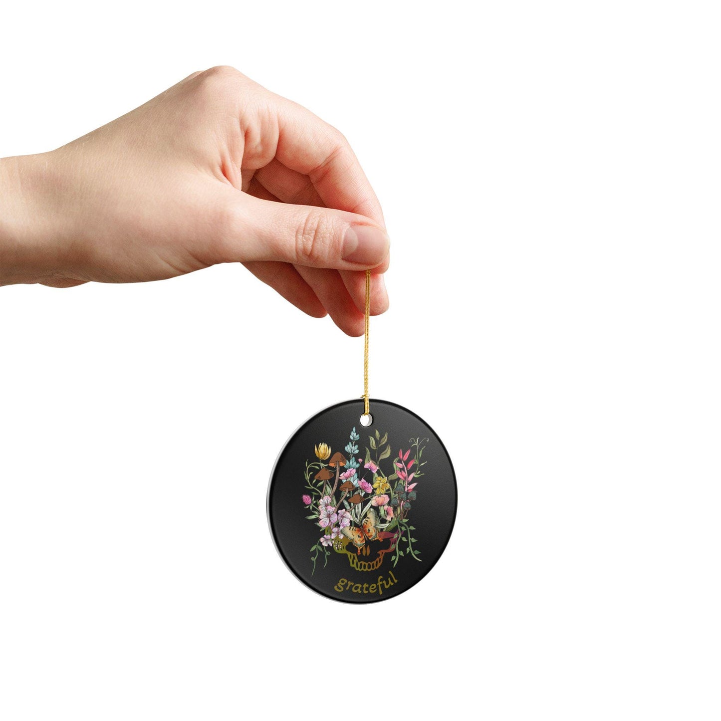 Ceramic Ornament,Grateful Dead Inspired, Steelie, Botanical, Black, Holiday, Christmas ornament, decorations, gift