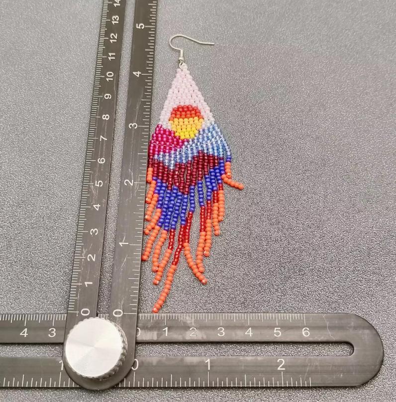 retro sunset, bohemian, seed bead fringe earrings