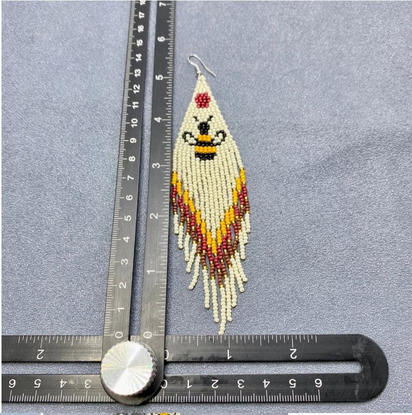 Retro bumble bee, seed bead fringe earrings