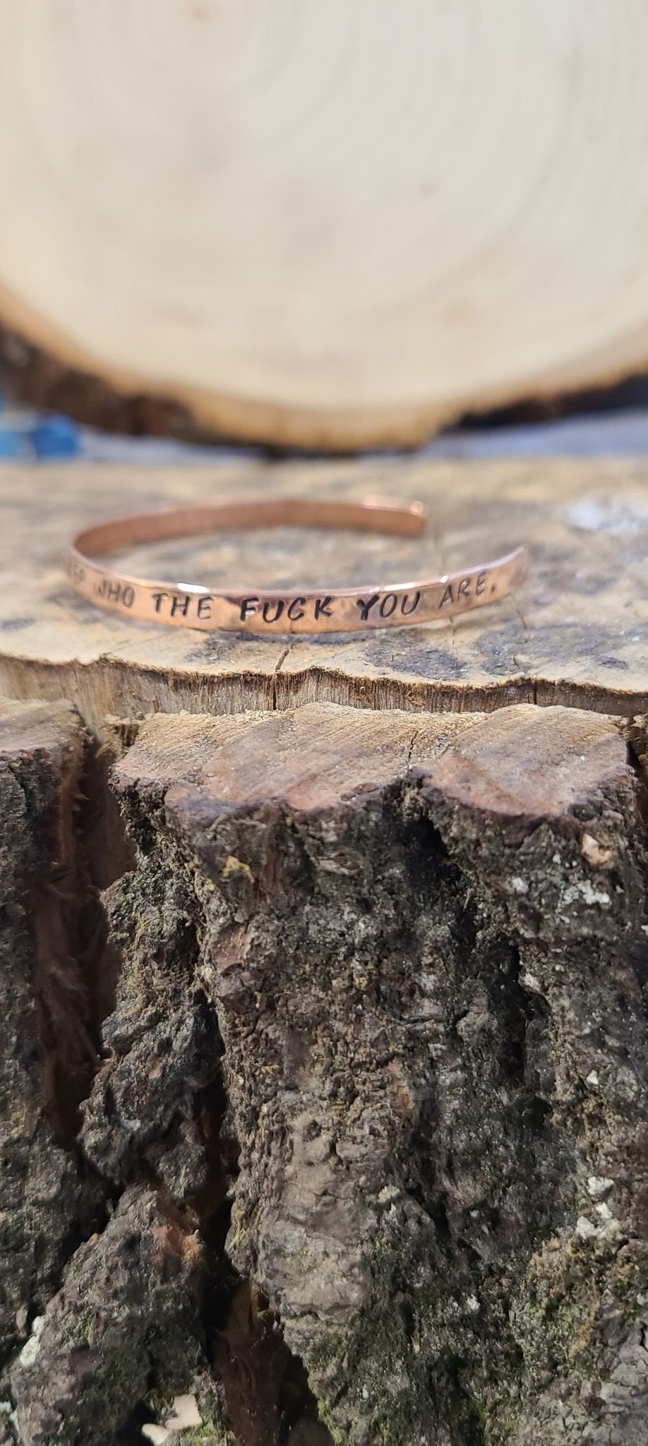 Take a Deep Breath and Remember Who The Fuck You Are -  Copper or brass gold Cuss Cuff. swearing, adult, stackable Bangle Bracelet