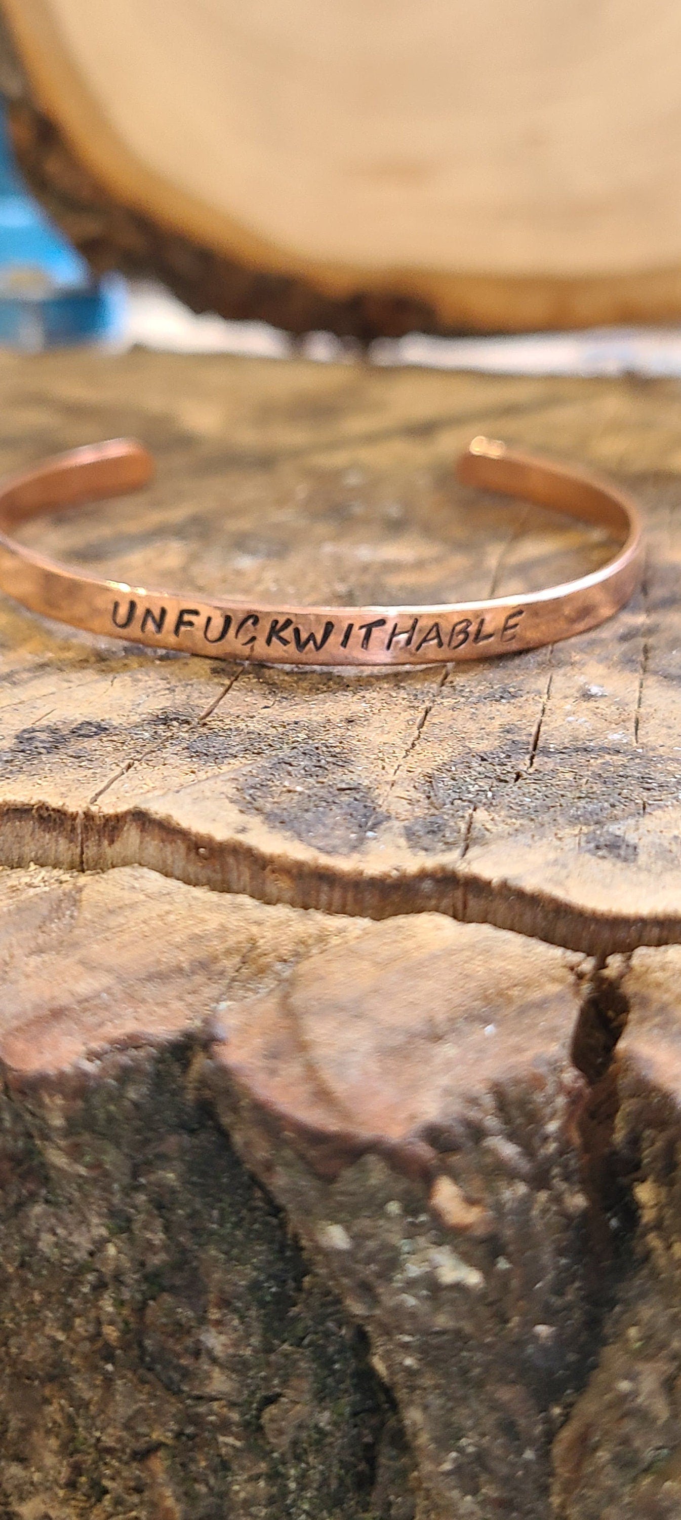 UNFUCKWITHABLE - Copper or brass gold Cuss Cuff. swearing, adult, stackable Bangle Bracelet
