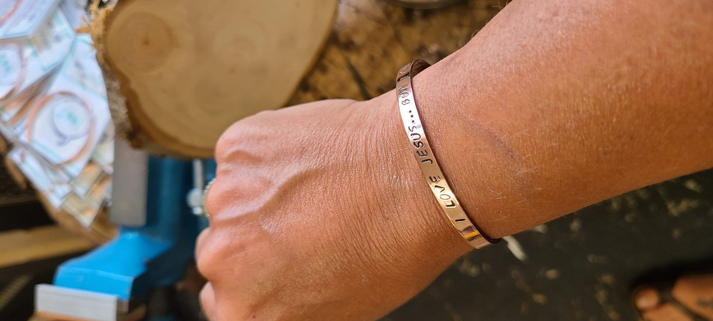 I Love Jesus...But, I Cuss A Little.  Copper or brass gold Cuss Cuff. swearing, adult, stackable Bangle Bracelet