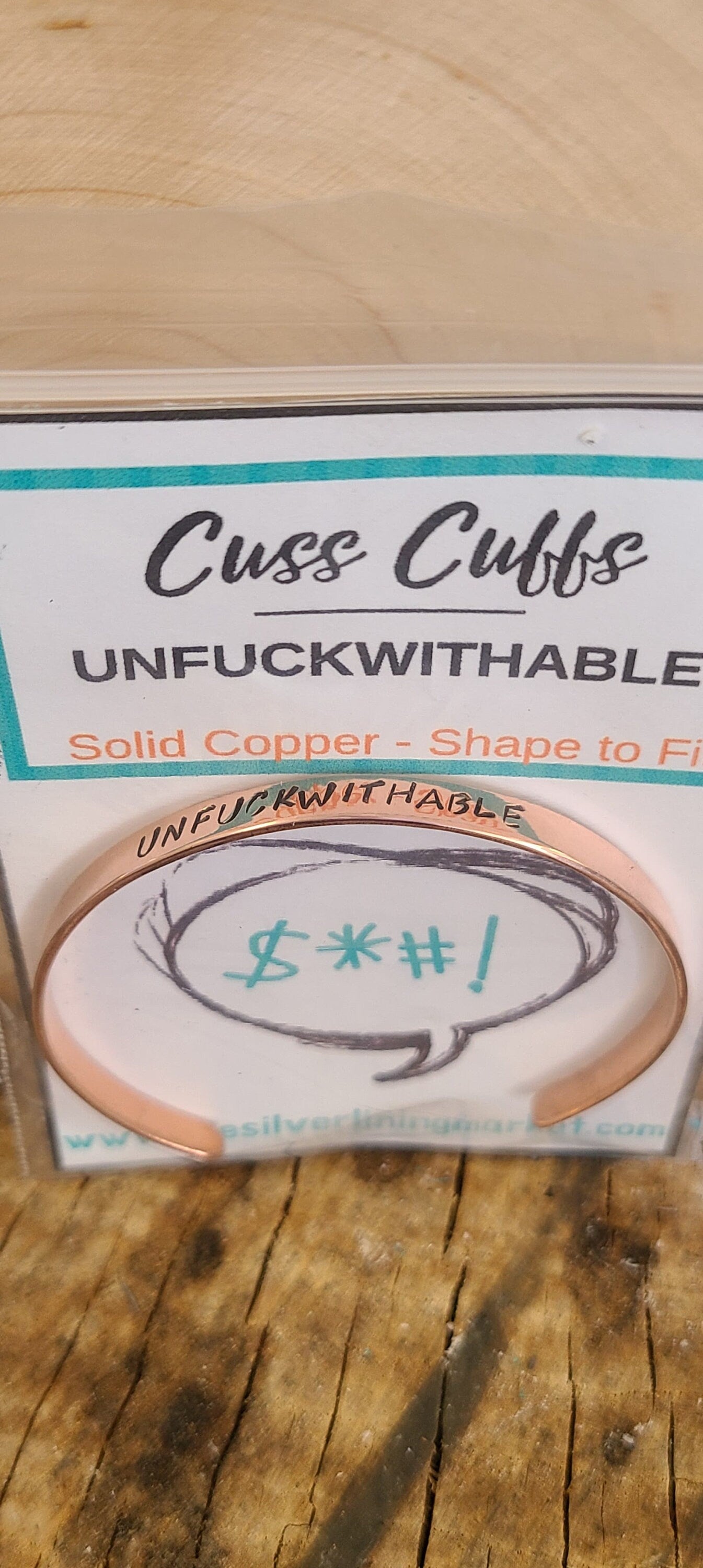 UNFUCKWITHABLE - Copper or brass gold Cuss Cuff. swearing, adult, stackable Bangle Bracelet