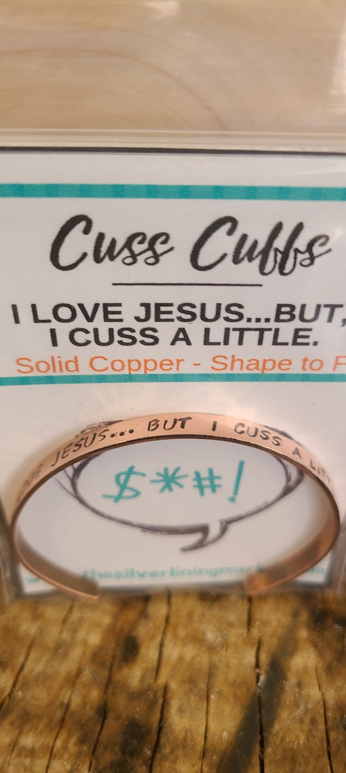 I Love Jesus...But, I Cuss A Little.  Copper or brass gold Cuss Cuff. swearing, adult, stackable Bangle Bracelet