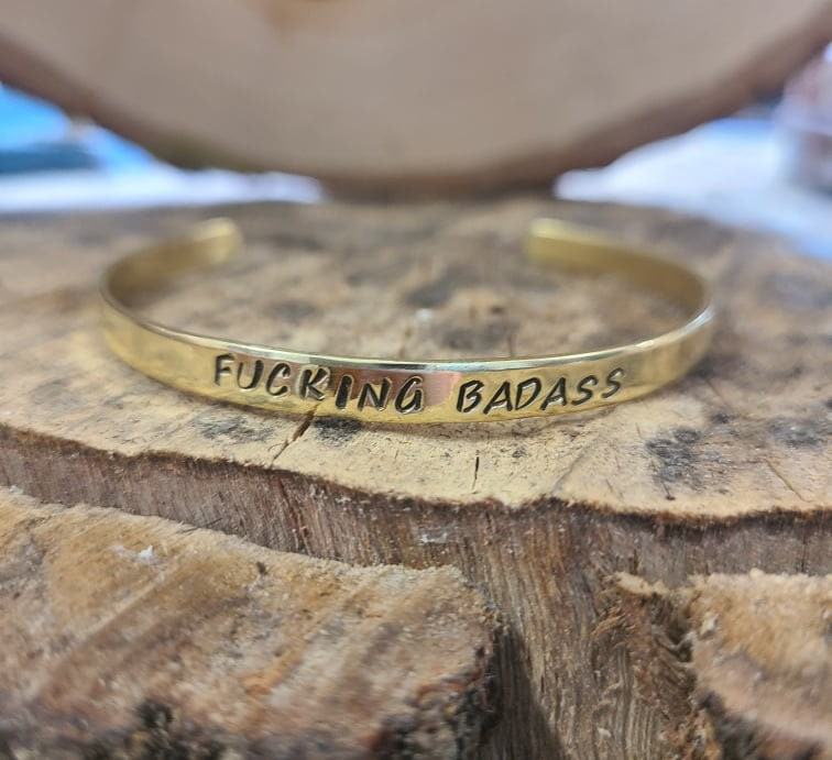 Let that shit go -Copper or brass gold Cuss Cuff. swearing, adult, stackable Bangle Bracelet