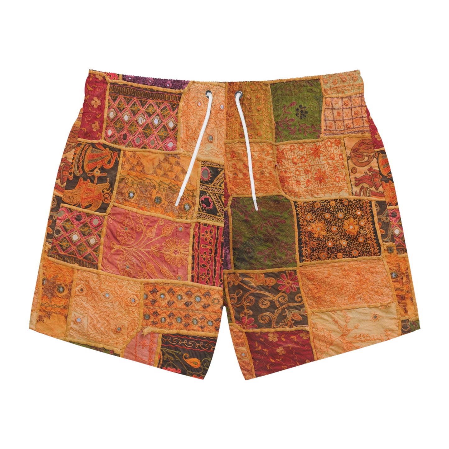Patchwork, hippie, direct print to garment, festival, jam, wook, fabric, Swim Trunks, swim suit, mens swimwear