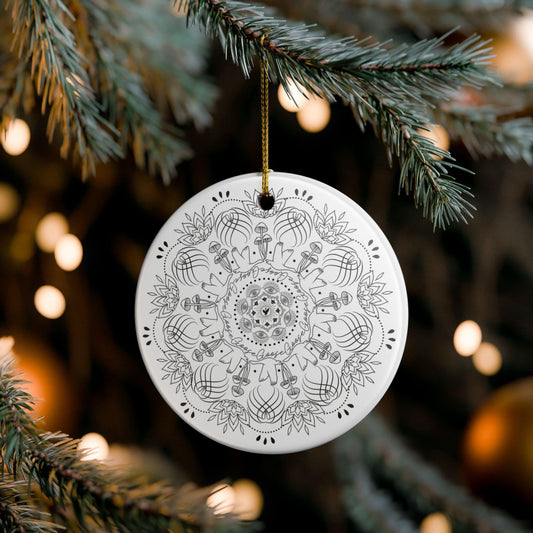 Goose Band Ornament: Mandala Mushroom Trippy Ceramic Decoration