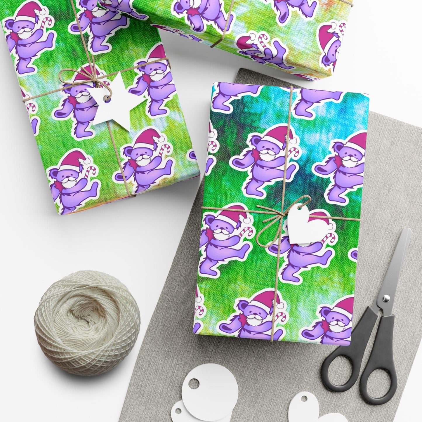 Wrapping Paper, The Dead Dancing Bear Tie Dye Christmas Gift Wrap, Grateful Dead Inspired, Holiday Paper Roll, Festive Gift Wrap Sheets,