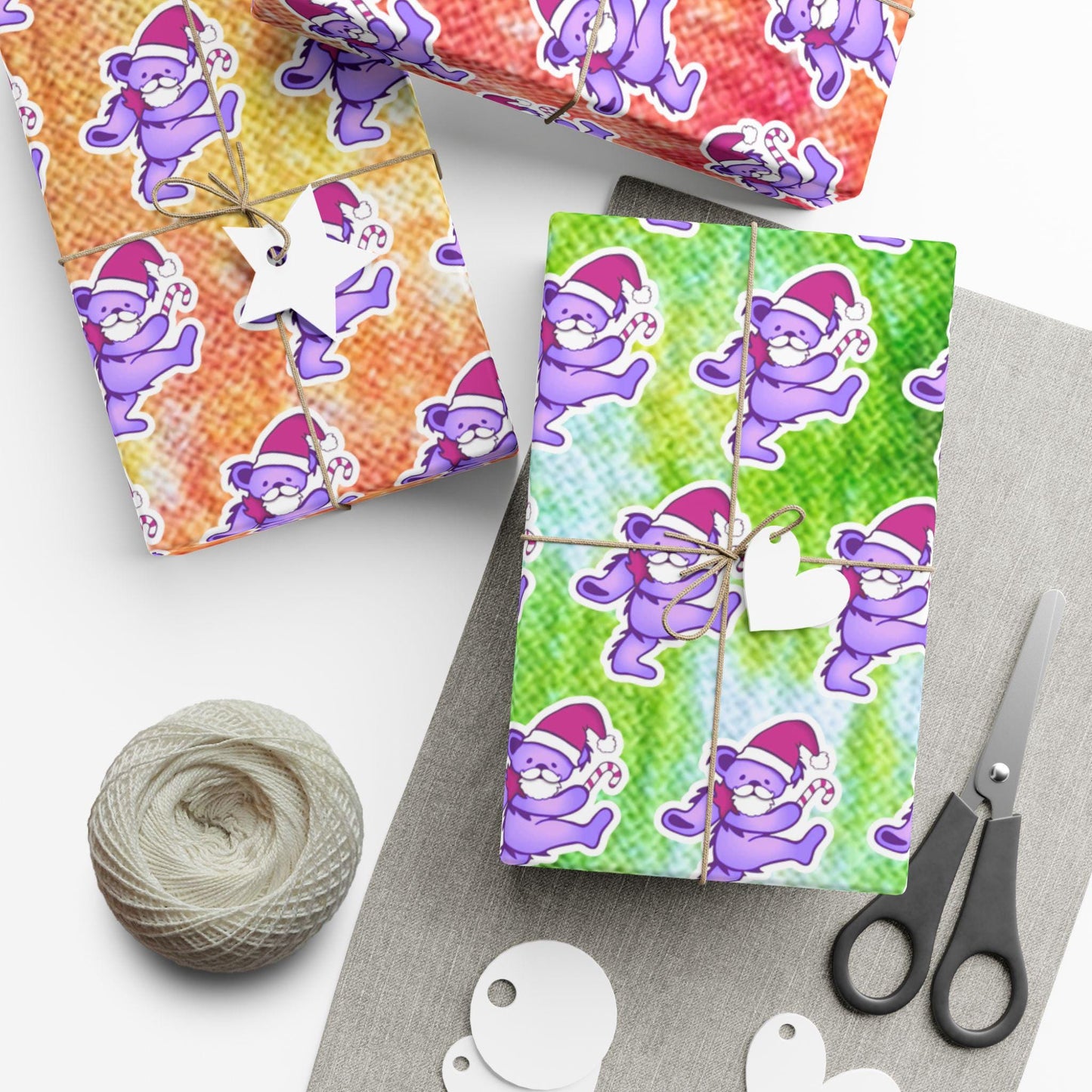 Wrapping Paper, The Dead Dancing Bear Tie Dye Christmas Gift Wrap, Grateful Dead Inspired, Holiday Paper Roll, Festive Gift Wrap Sheets,