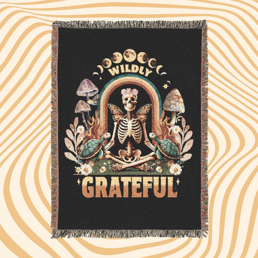 The Dead inspired, wildly grateful, Skeleton Turtle Woven Blanket, Tapestry Throw
