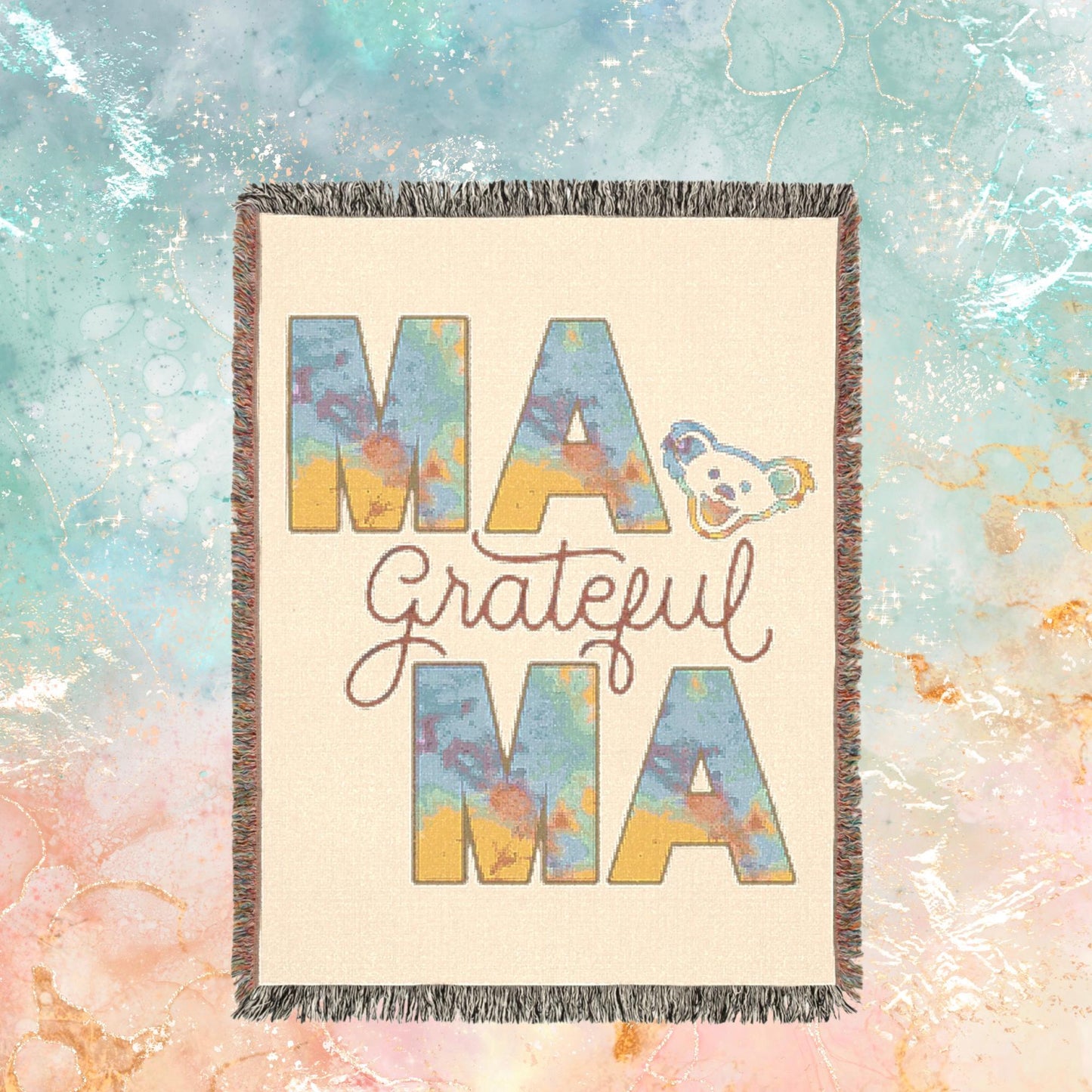 Grateful Mama Grateful Dead Bear Tie Dye Blanket | Woven Tapestry Throw