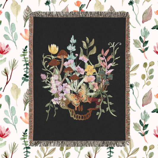 Grateful Dead Inspired Botanical Steelie Butterfly Woven Blanket | Floral Tapestry Throw