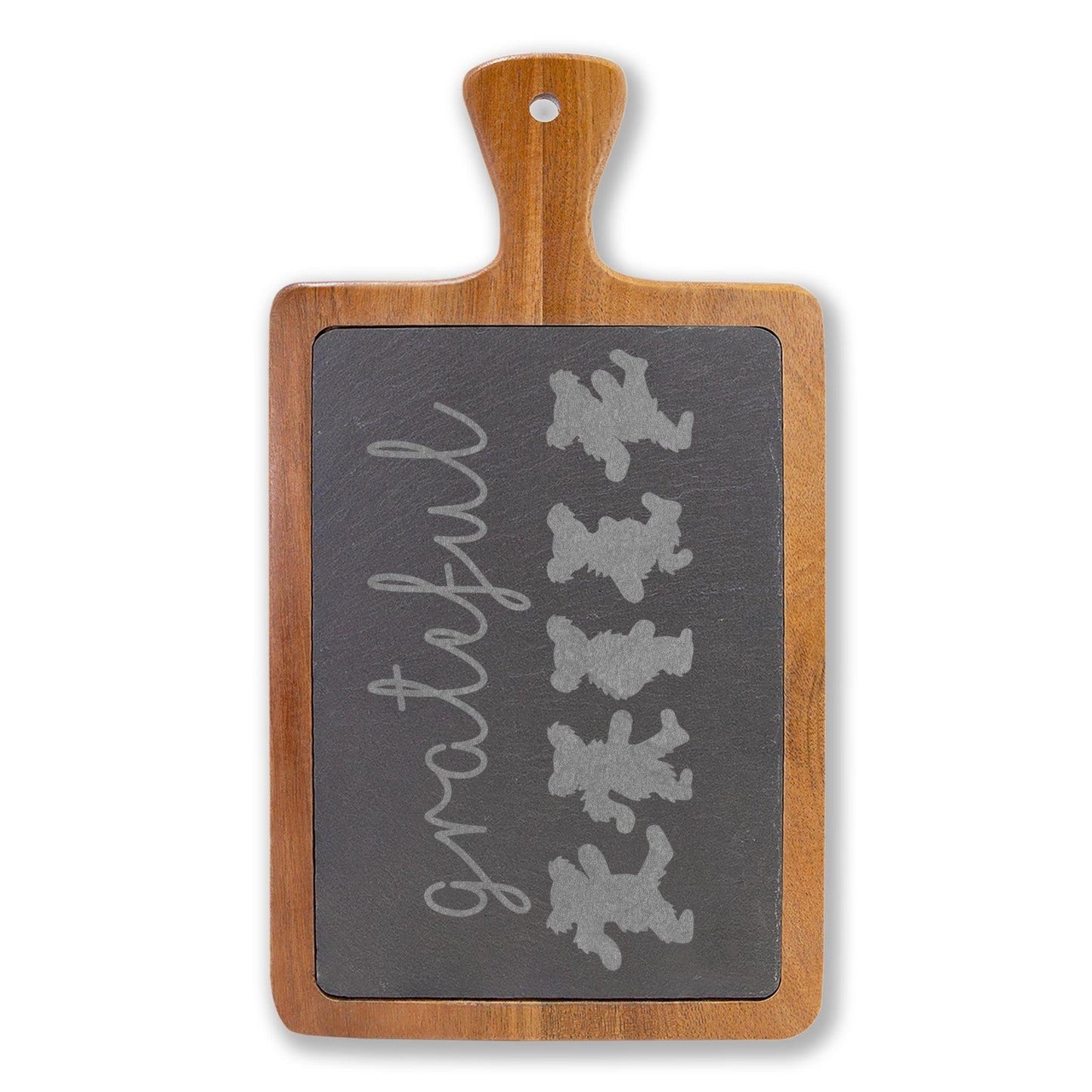 Grateful Script with Dancing Bears Charcuterie Board | Engraved Slate, serving tray, dead head