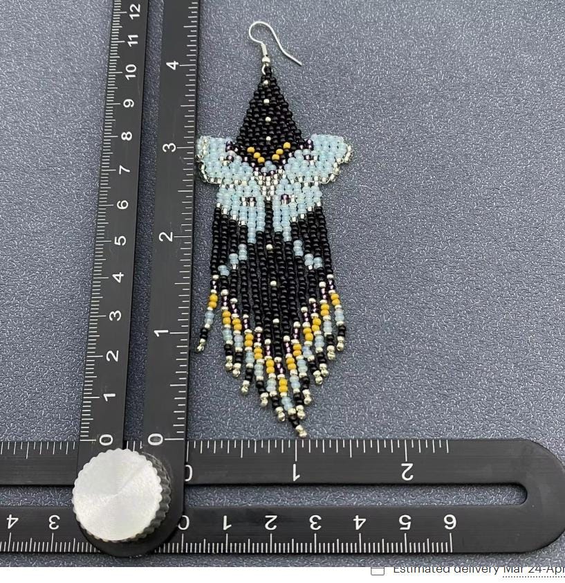 Retro butterfly, moth, bohemian, seed bead fringe earrings