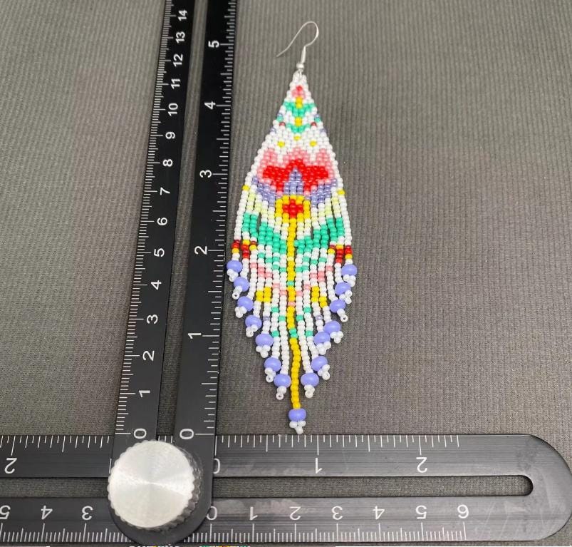 Retro rose, flower, bohemian, Scarlet Begonia seed bead fringe earrings