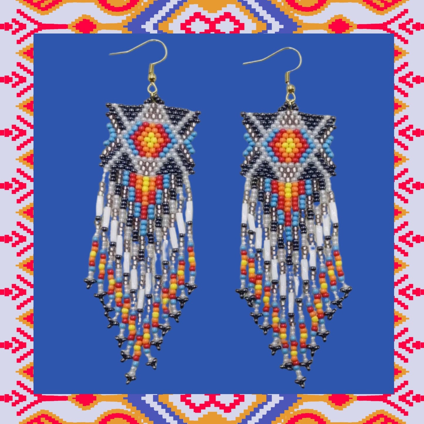 retro, bohemian, seed bead fringe earrings
