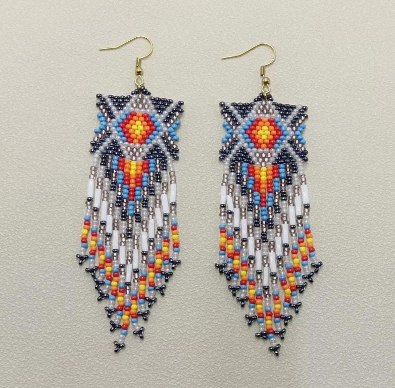 retro, bohemian, seed bead fringe earrings