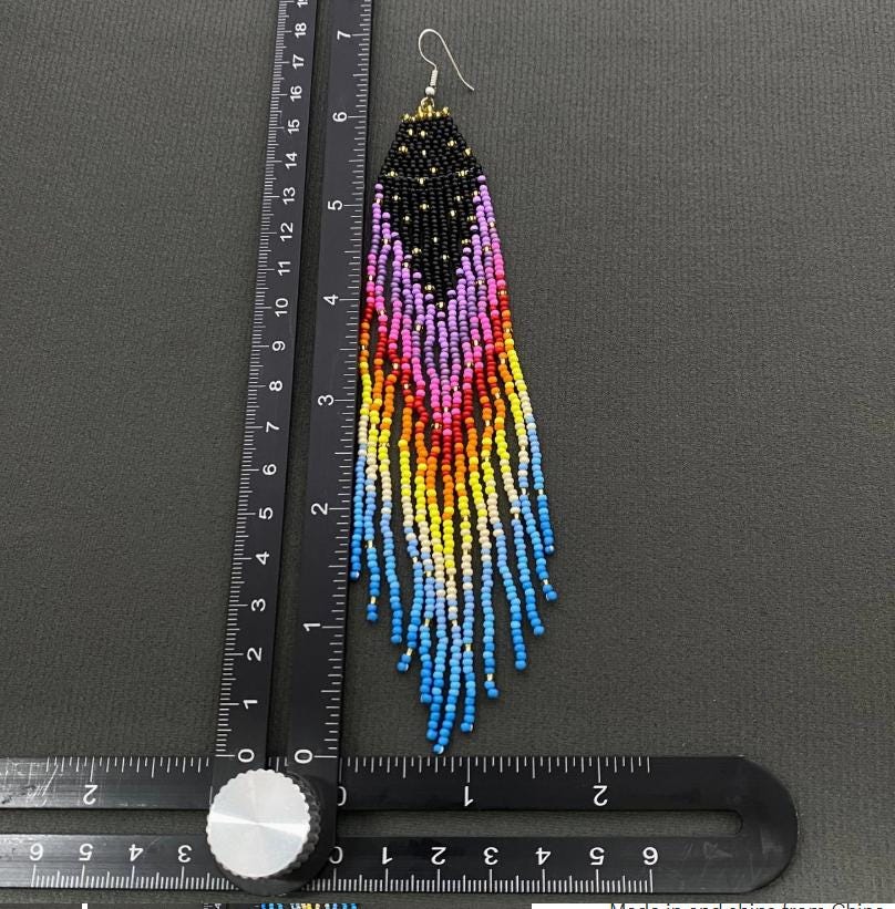 retro, bohemian, colorful, rainbow seed bead fringe earrings