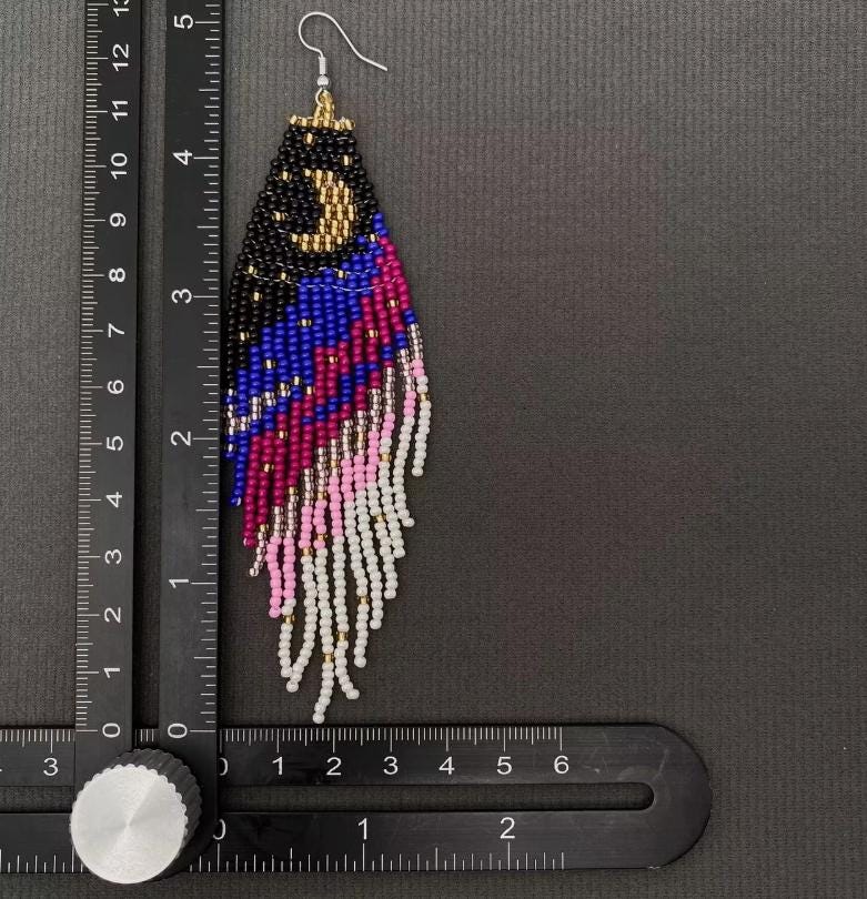 Colorful seed bead fringe earrings, boho statement earrings, long beaded fringe, festival jewelry, hippie, gift for her