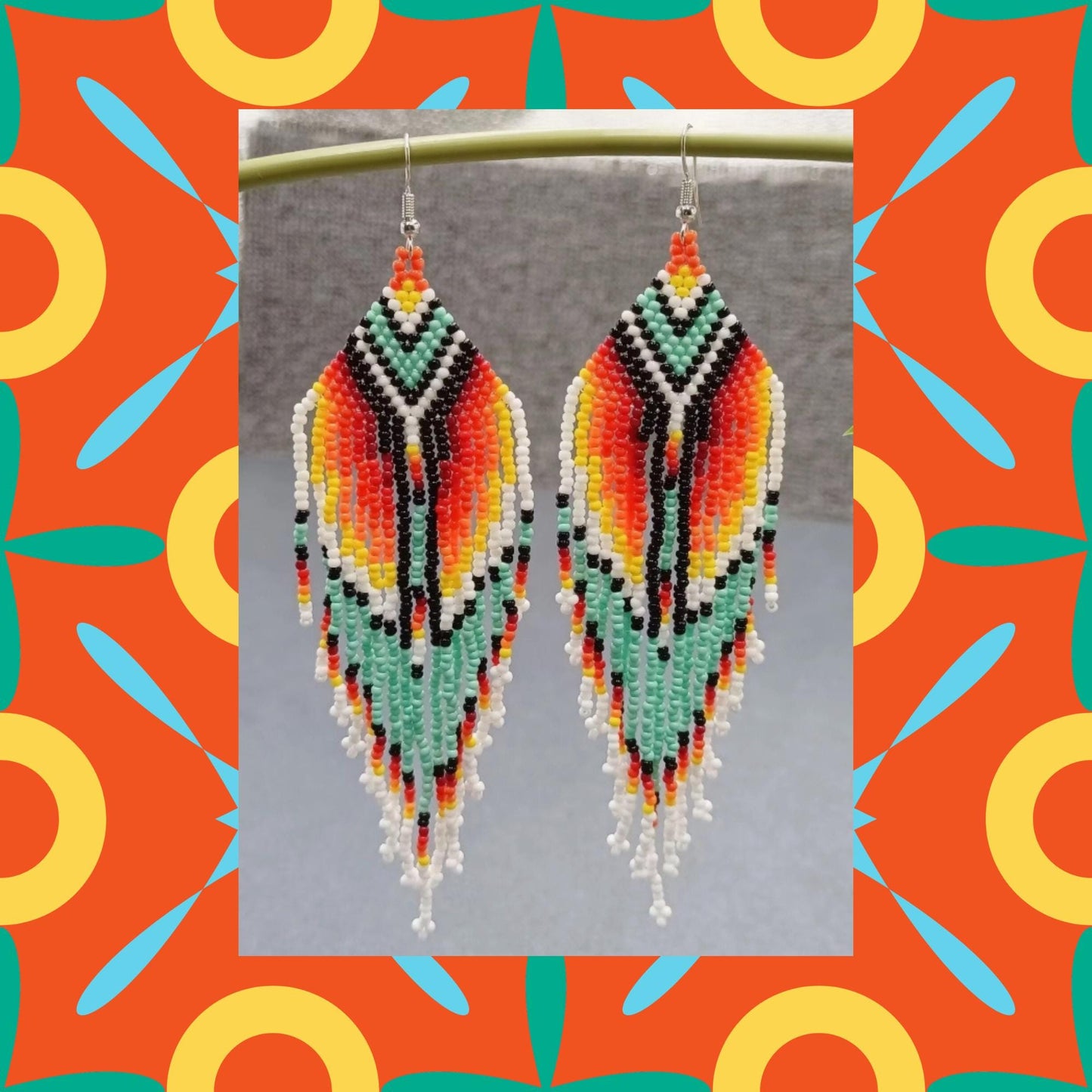 Colorful Seed Bead Fringe Earrings, Boho statement, Southwestern Style, festival