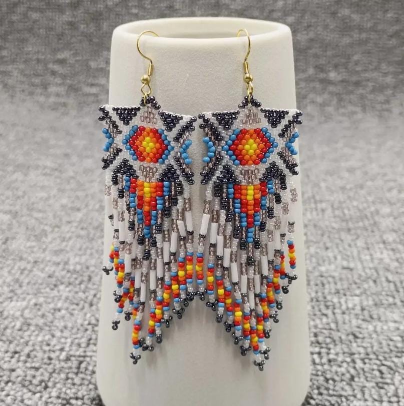 retro, bohemian, seed bead fringe earrings