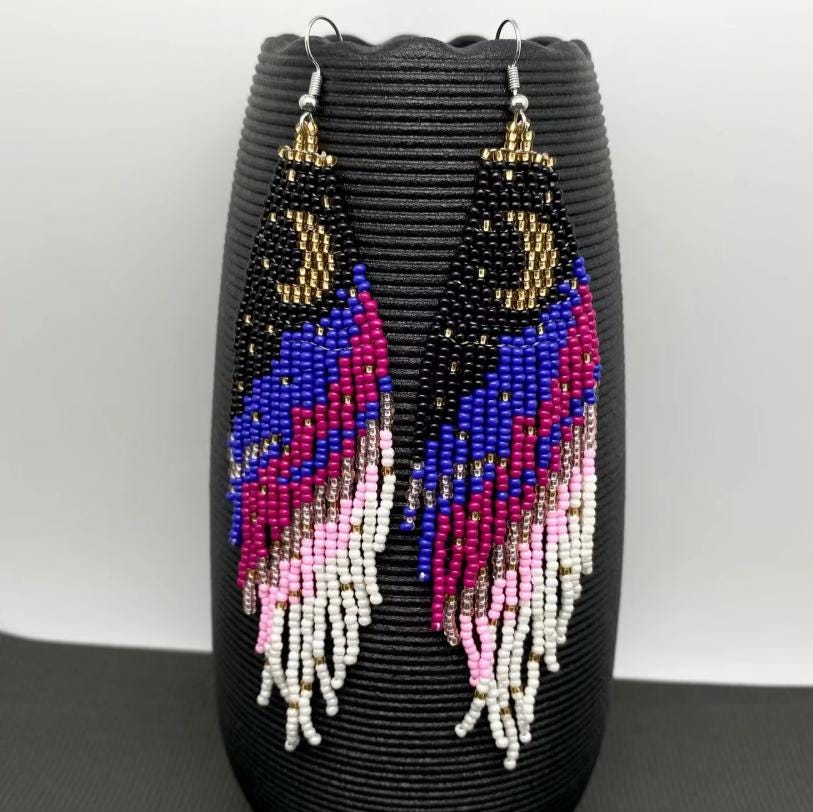 Colorful seed bead fringe earrings, boho statement earrings, long beaded fringe, festival jewelry, hippie, gift for her